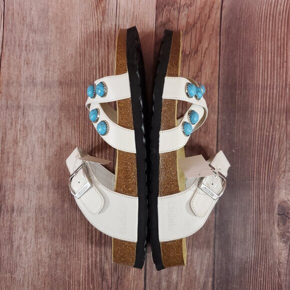 *READ* Birkenstock Betula Womens Size 10 White Turquoise Stones Sandals Rare - Picture 10 of 15